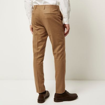 Camel wool-blend skinny suit trousers